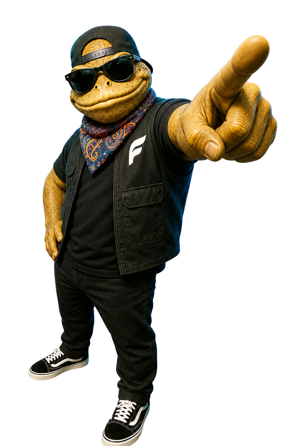 Frog, the Festly host, pointing toward artist support