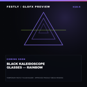GloFX Black Kaleidoscope Glasses – Rainbow – temporary Festly GloFX preview graphic